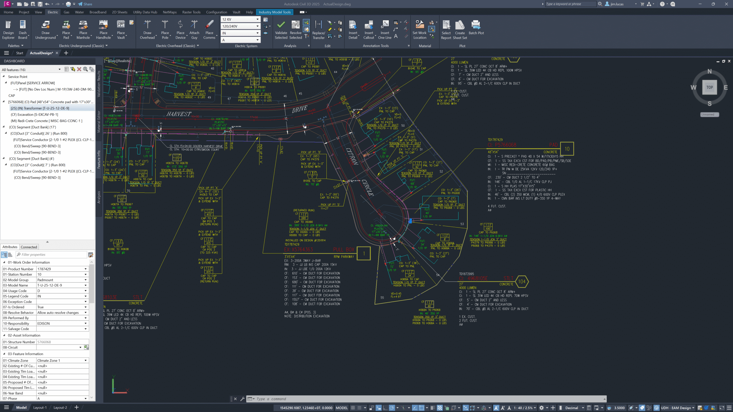 Electric distribution design in AUD on Civil 3D